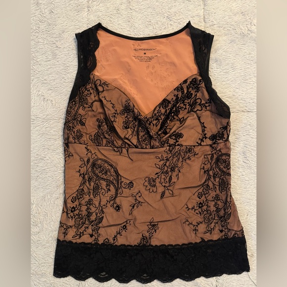 Hillard & Hanson Black & Cinnamon Sleeveless Bustier Style Tank Top - Picture 1 of 13